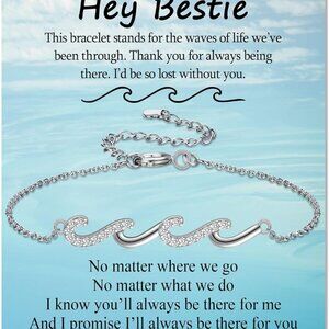 Friendship Bracelets Silver Brass Wave Gift for Women Best Friend Sister Mom